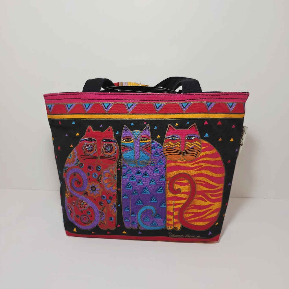 Laurel Burch Canvas Cat Tote Bag Colorful Art Print Hand Bag - Picture 8 of 15